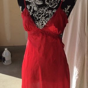Red Victoria's Secret Silk Chemise w/Bow Vintage